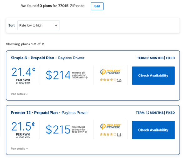 Prepaid Plans Payless Power Screenshot
