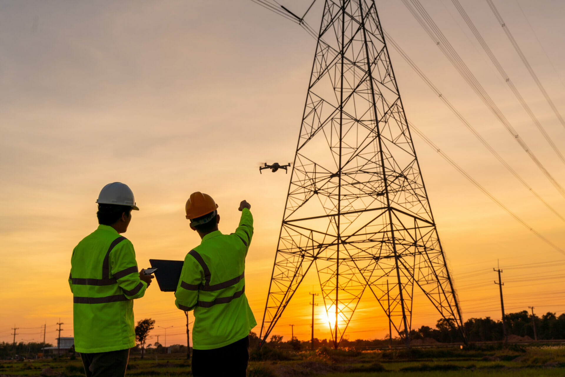 Texas AEP Central Image of Workers Checking Energy Tower