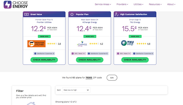 Choose Energy Screenshot of Rates Compared