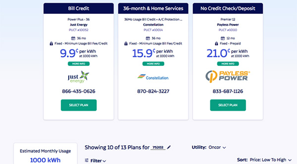EnergySavings.com Pricing Comparisons
