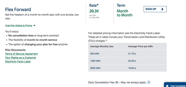 TXU Plan Screenshot Flex Forward