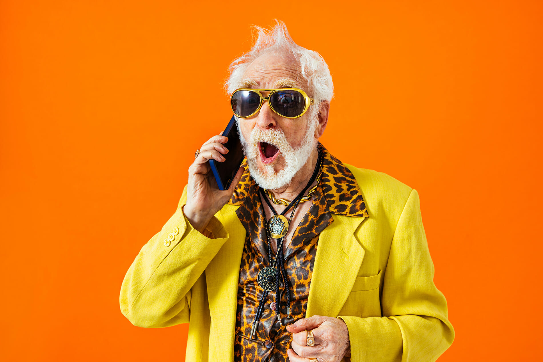 Funny Illustration Old man on Phone