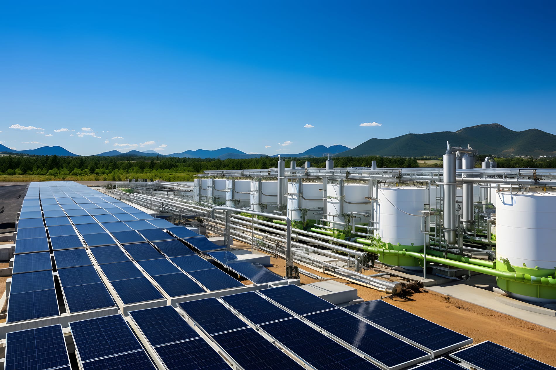 Electrolysis Image of Solar Panels Generating Electricity