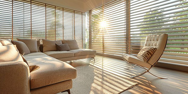 Texas Solar Heat Gain Concerns Living Room with Blinds